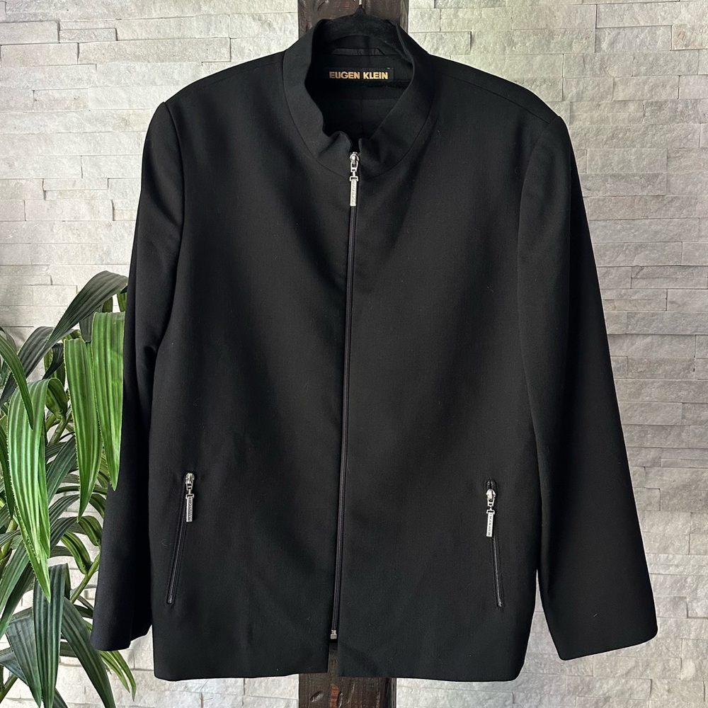 EUGEN KLEIN Vintage Black Wool Blend Zip Jacket Size 10